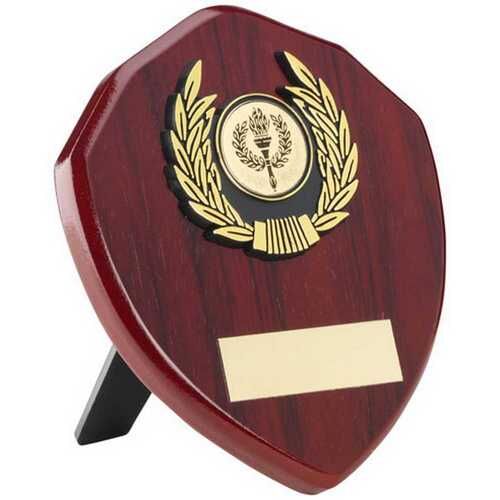Rosewood Shield And Gold Trim Trophy -  4" Thumbnail