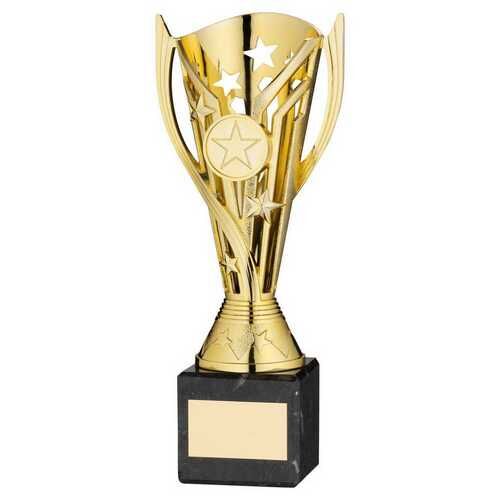 Gold Plastic 'Flash' Cup On Black Marble Assembled Trophy - 9" Thumbnail