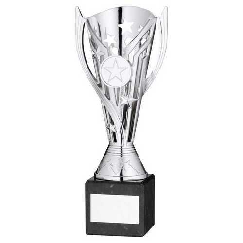 Silver Plastic 'Flash' Cup On Black Marble Assembled Trophy - 8" Thumbnail