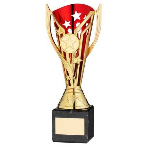 Gold/Red Plastic 'Flash' Cup On Black Marble Assembled Trophy - 10" Thumbnail