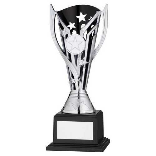 Silver/Black Plastic 'Flash' Cup On Base Assembled Trophy - 9.5" Thumbnail