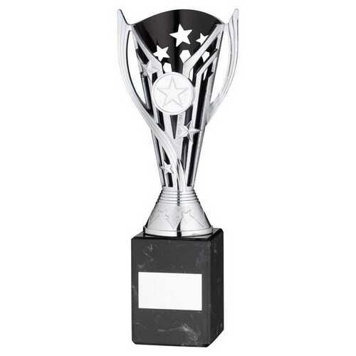 Silver/Blk Plastic 'Flash' Cup On Blk Marble Assembled Trophy - 7.25" Thumbnail