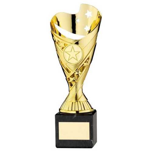 Gold Plastic 'Sabre' Cup On Black Marble Assembled Trophy - 10" Thumbnail