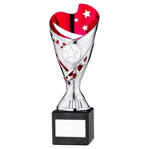 Silver/Pink Plastic 'Sabre' Cup On Blk Marble Assembled Trophy - 8" Thumbnail