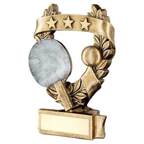 Bronze/Pew/Gold Table Tennis 3 Star Wreath Award With Plate - 5" Thumbnail