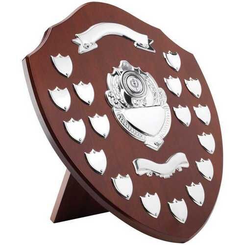 Mahogany Shield With Chrome Fronts And 17 Record Shields  - 16" Thumbnail