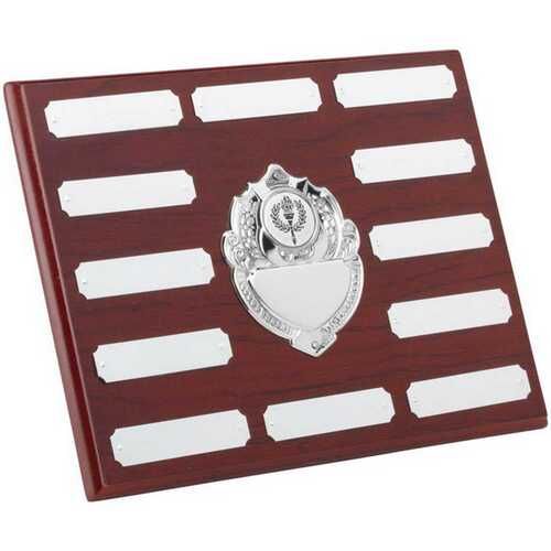 Rosewood Plaque With Chrome Fronts And Plates  - 12 Plates 7 X 9" Thumbnail