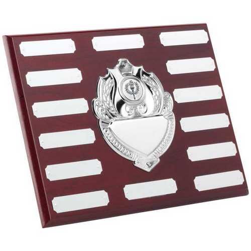 Rosewood Plaque With Chrome Fronts And Plates  - 14 Plates 8 X 10" Thumbnail