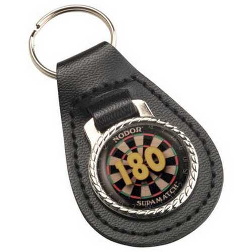 Darts '180' Black Leather Key Fob - 2.5" Thumbnail