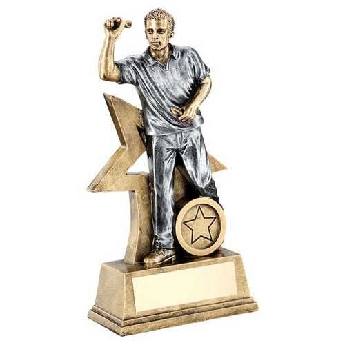 Bronze/Gold/Pew Male Darts Figure With Star Backing With Plate  - 6" Thumbnail