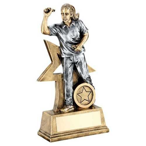 Bronze/Gold/Pew Female Darts Figure With Star Backing With Plate  - 9" Thumbnail