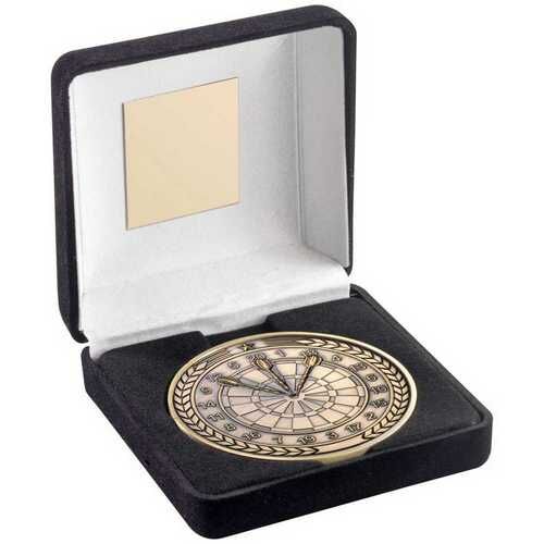Black Velvet Box And 70Mm Medallion Darts Trophy - Antique Gold 4" Thumbnail