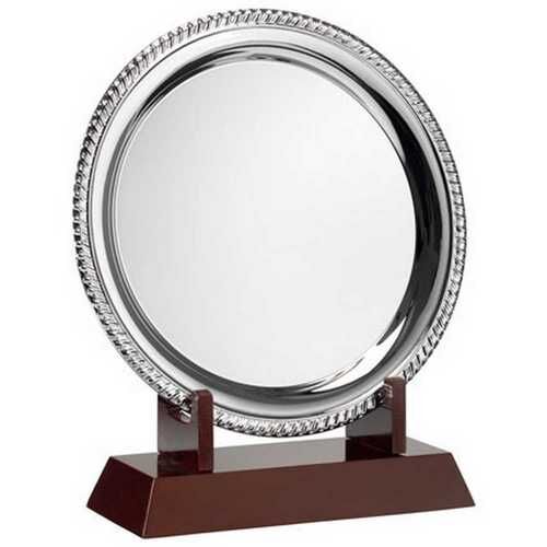 Silver Plated 'Rope' Salver On Wooden Stand - 9.5" Thumbnail