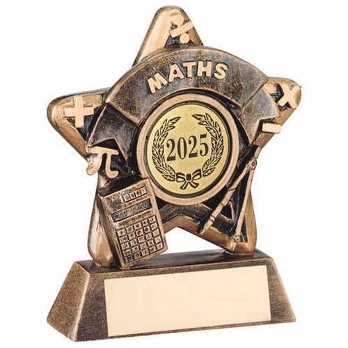 Mini Star 'Maths' With Plate - Bronze/Gold Maths 3.75" Thumbnail