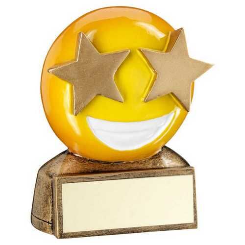 Bronze/Yellow 'Star Eyes Emoji' Figure With Plate - 2.75" Thumbnail