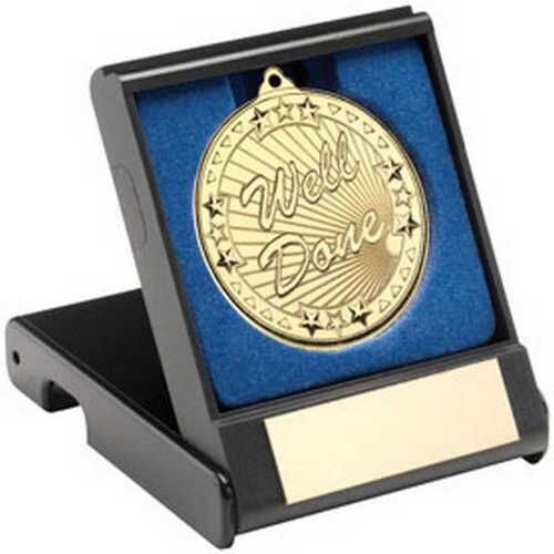 Black Plastic Box With 50Mm Gold Well Done Medal Trophy - 3.5" Thumbnail