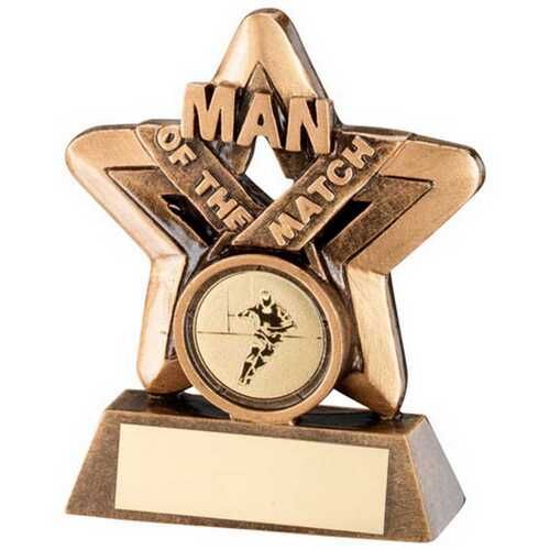 Bronze/Gold Man Of The Match Mini Star With Rugby Insert And Plate - 3.75" Thumbnail