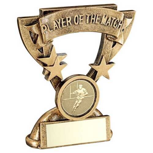 Bronze/Gold Player Of The Match Mini Cup With Rugby Insert And Plate - 3.75" Thumbnail
