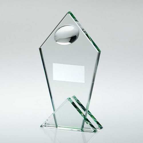 Jade Glass Pointed Plaque With Half Rugby Ball And Plate - 5.75" Thumbnail