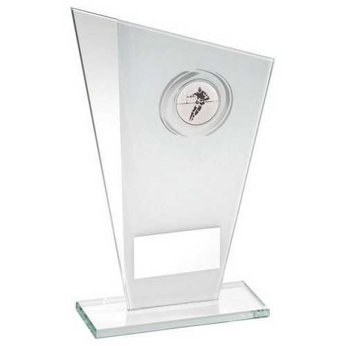 White/Silver Printed Glass Plaque With Rugby Insert With Plate - 6.5" Thumbnail