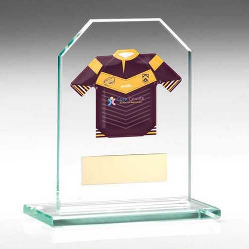 Jade Glass Plaque With Rugby Shirt With Plate -  3.75" Thumbnail
