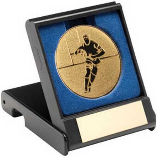 Black Plastic Box With Rugby insert Trophy - Gold 3.5" Thumbnail