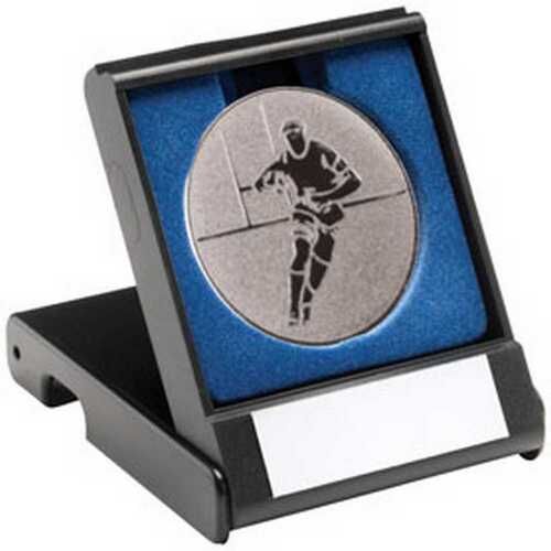 Black Plastic Box With Rugby insert Trophy - Silver 3.5" Thumbnail