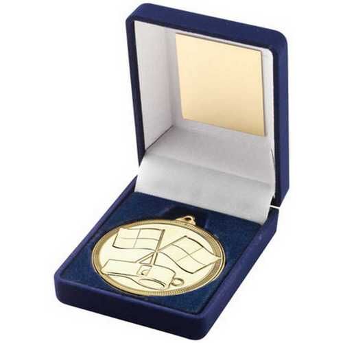 Blue Velvet Box And Medal Referee Trophy - Gold - 3.5" Thumbnail