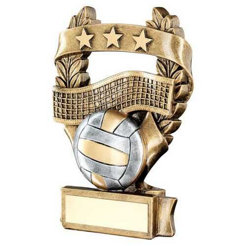 Bronze/Pew/Gold Volleyball 3 Star Wreath Award With Plate - 5" Thumbnail
