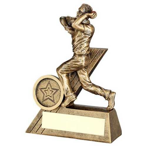 Bronze/Gold Mini Male Cricket Bowler Figure With Plate  - 4" Thumbnail