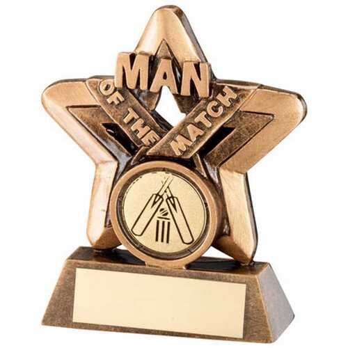 Bronze/Gold Man Of The Match Mini Star With Cricket Insert And Plate - 3.75" Thumbnail