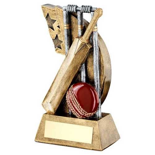Bronze/Pew/Red Cricket Stumps/Bat/Ball On Star Swoosh With Plate - 4.25" Thumbnail