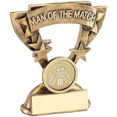 Bronze/Gold Man Of The Match Mini Cup With Cricket Insert And Plate - 3.75" Thumbnail