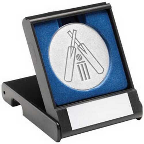 Black Plastic Box With Cricket Insert Trophy - Silver 3.5" Thumbnail