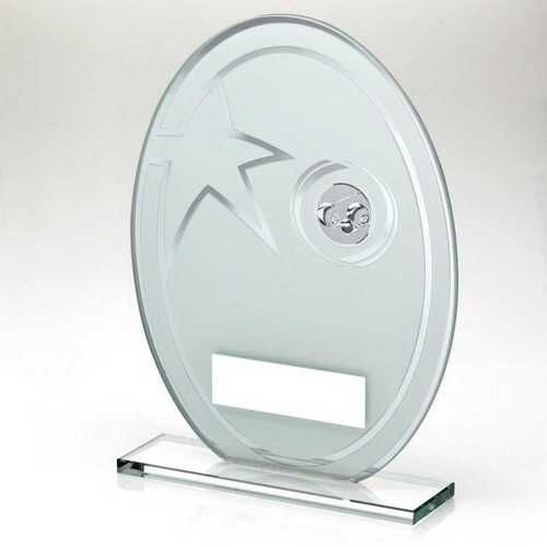 White/Silver Printed Glass Oval With Lawn Bowls Insert And Plate - 7.25" Thumbnail