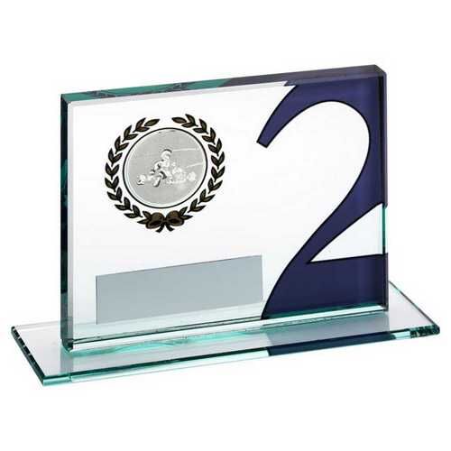 Jade Glass Plaque With Go Kart Insert And Plate Silver 2Nd - 3.25 X 4" Thumbnail
