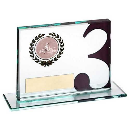Jade Glass Plaque With Go Kart Insert And Plate Bronze 3Rd - 3.25 X 4" Thumbnail