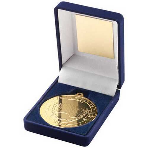 Blue Velvet Box And 50Mm Medal Motor Sport Trophy - Gold 3.5" Thumbnail