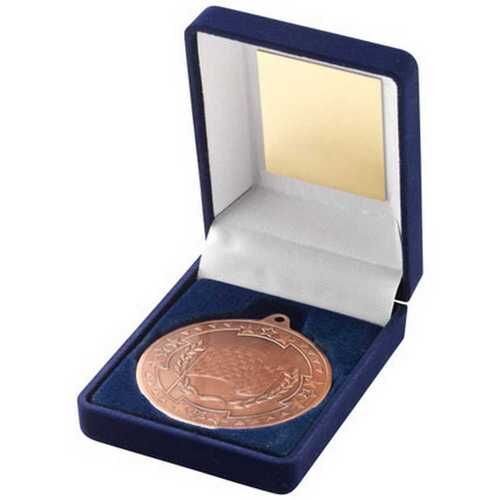 Blue Velvet Box And 50Mm Medal Motor Sport Trophy - Bronze 3.5" Thumbnail