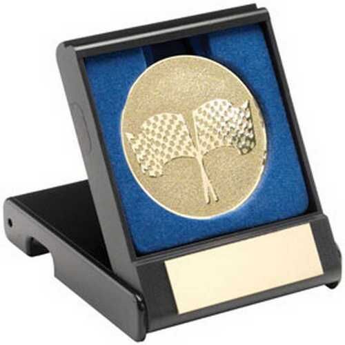 Black Plastic Box With Crossed Flags Insert - Gold - 3.5" Thumbnail