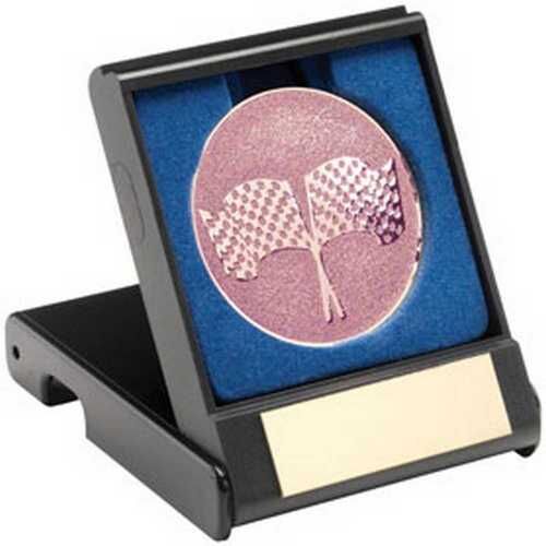 Black Plastic Box With Crossed Flags Insert - Bronze - 3.5" Thumbnail