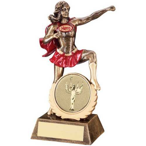 Bronze/Gold/Red Generic Female 'Hero' With Plate -  7.5" Thumbnail