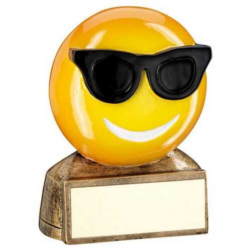 Bronze/Yellow/Black 'Sunglasses Emoji' Figure With Plate - 2.75" Thumbnail