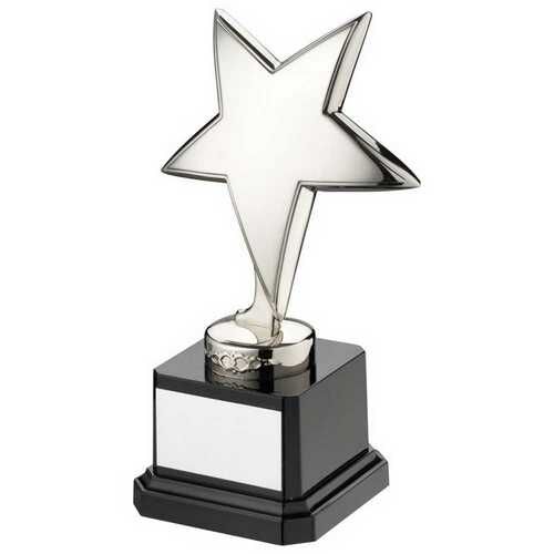 Silver Metal Star On Black Plastic Base - 6" Thumbnail
