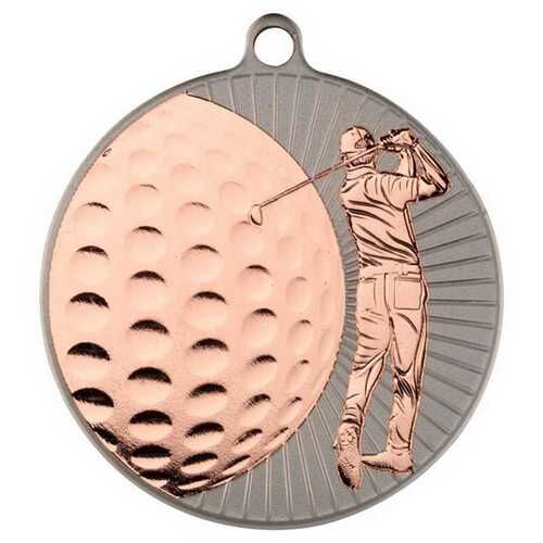 Golf 'Two Colour' Medal - Matt Silver/Bronze 2.75" Thumbnail