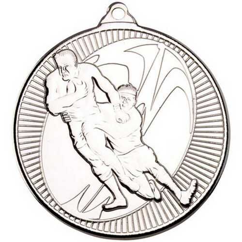 Rugby 'Multi Line' Medal - Silver 2" Thumbnail