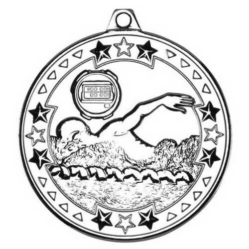 Swimming 'Tri Star' Medal - Silver 2" Thumbnail