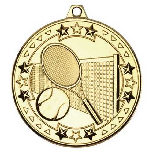 Tennis 'Tri Star' Medal - Gold 2" Thumbnail