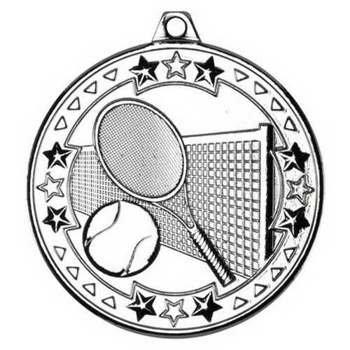 Tennis 'Tri Star' Medal - Silver 2" Thumbnail