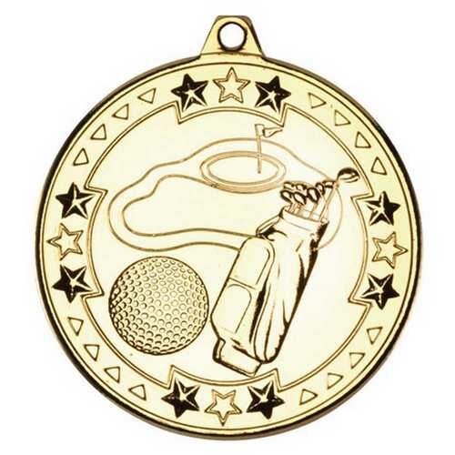 Golf 'Tri Star' Medal - Gold 2" Thumbnail